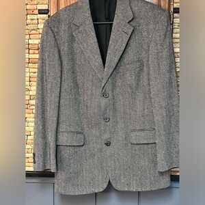 Vintage 90’s Irvine Park Wool Herringbone 3 button black and white Blazer Sz 40R